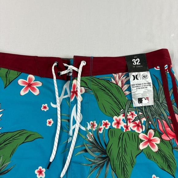 Atlanta Braves Hurley Board Shorts Mens Size 32 Blue Floral Bathing Suit MLB NEW - Picture 3 of 12